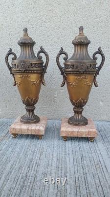 Paire de cassolettes Régule Marbre XIXe Garniture d'horloge Napoleon III