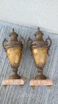 Paire de cassolettes Régule Marbre XIXe Garniture d'horloge Napoleon III