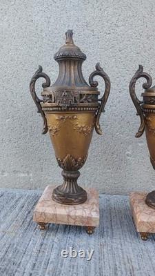 Paire de cassolettes Régule Marbre XIXe Garniture d'horloge Napoleon III