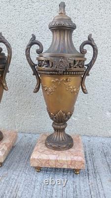 Paire de cassolettes Régule Marbre XIXe Garniture d'horloge Napoleon III