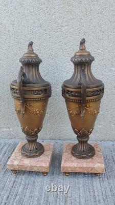 Paire de cassolettes Régule Marbre XIXe Garniture d'horloge Napoleon III