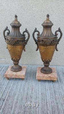 Paire de cassolettes Régule Marbre XIXe Garniture d'horloge Napoleon III