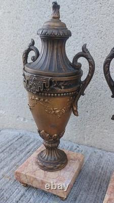 Paire de cassolettes Régule Marbre XIXe Garniture d'horloge Napoleon III