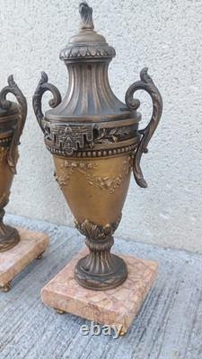 Paire de cassolettes Régule Marbre XIXe Garniture d'horloge Napoleon III