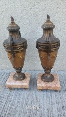 Paire de cassolettes Régule Marbre XIXe Garniture d'horloge Napoleon III