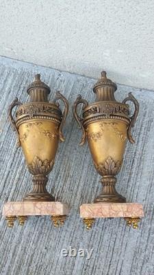 Paire de cassolettes Régule Marbre XIXe Garniture d'horloge Napoleon III