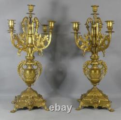 Paire de chandeliers Napoléon III en bronze doré, époque fin XIX ème