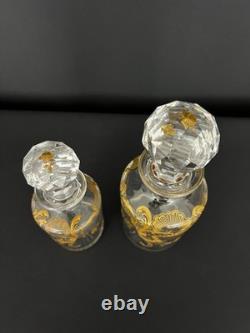 Paire de flacons anciens en cristal doré fin XIXe / début XXe siècle
