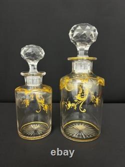 Paire de flacons anciens en cristal doré fin XIXe / début XXe siècle