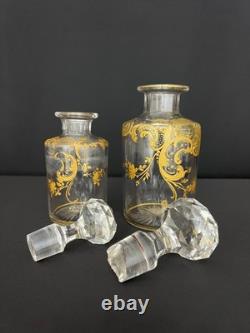 Paire de flacons anciens en cristal doré fin XIXe / début XXe siècle