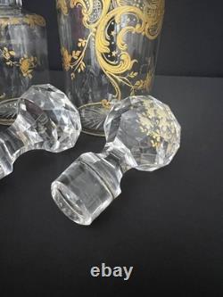 Paire de flacons anciens en cristal doré fin XIXe / début XXe siècle