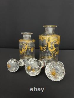 Paire de flacons anciens en cristal doré fin XIXe / début XXe siècle