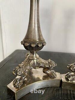 Paire de flambeaux Napoleon III Bronze argenté French Antique XIX