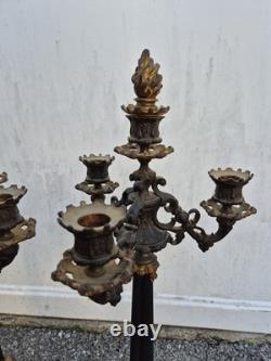 Paire de flambeaux bronze doré & marbre noir XIXe Napoléon III 66 cm