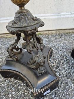 Paire de flambeaux bronze doré & marbre noir XIXe Napoléon III 66 cm
