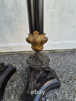 Paire de flambeaux bronze doré & marbre noir XIXe Napoléon III 66 cm