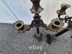 Paire de flambeaux bronze doré & marbre noir XIXe Napoléon III 66 cm