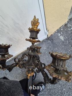Paire de flambeaux bronze doré & marbre noir XIXe Napoléon III 66 cm