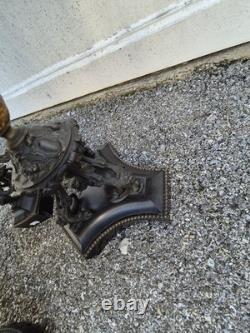 Paire de flambeaux bronze doré & marbre noir XIXe Napoléon III 66 cm