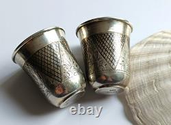 Paire de gobelets argent russe 84 gravés XIXe siècle Russia silver niello cups