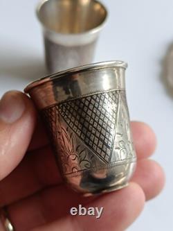 Paire de gobelets argent russe 84 gravés XIXe siècle Russia silver niello cups