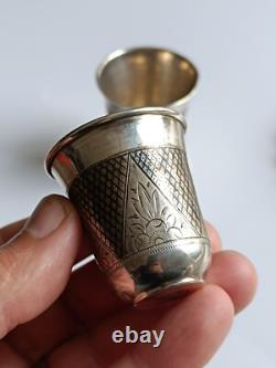 Paire de gobelets argent russe 84 gravés XIXe siècle Russia silver niello cups