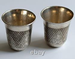 Paire de gobelets argent russe 84 gravés XIXe siècle Russia silver niello cups