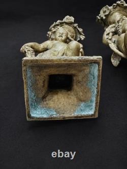 Paire de grands bougeoirs aux putti en bronze doré XIXe 33 cm 4 kg