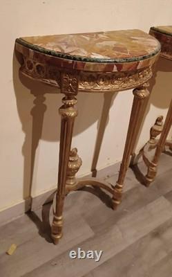 Paire de petites consoles en bois doré de style Louis XVI, fin du XIXe siècle, N
