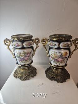 Paire de vases cache-pots Napoléon III porcelaine & bronze doré XIXe