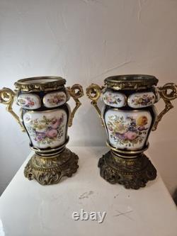 Paire de vases cache-pots Napoléon III porcelaine & bronze doré XIXe