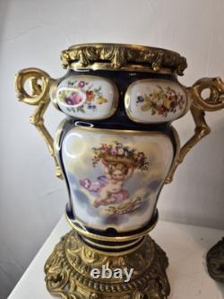 Paire de vases cache-pots Napoléon III porcelaine & bronze doré XIXe