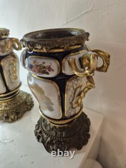 Paire de vases cache-pots Napoléon III porcelaine & bronze doré XIXe