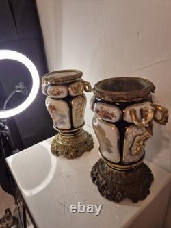 Paire de vases cache-pots Napoléon III porcelaine & bronze doré XIXe