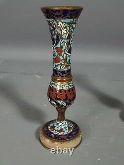 Paire vases soliflores bronze émaux champlevé de Limoges fin XIXe siècle