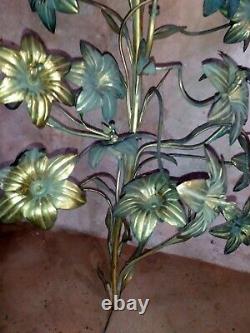 Parties de chandelier candélabre d'église bronze laiton fleurs de lys XIX ème