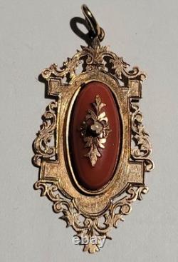 Pendentif XIXe en Pomponne Corail Rouge & Perle Fine Style Napoléon III #B# J6
