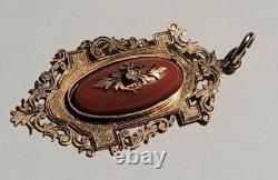 Pendentif XIXe en Pomponne Corail Rouge & Perle Fine Style Napoléon III #B# J6