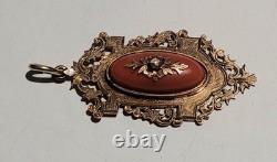 Pendentif XIXe en Pomponne Corail Rouge & Perle Fine Style Napoléon III #B# J6