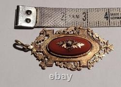 Pendentif XIXe en Pomponne Corail Rouge & Perle Fine Style Napoléon III #B# J6