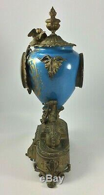 Pendule 2 Vases Napoleon III Bronze Porcelaine XIX Eme Vassy 548 Belier H929
