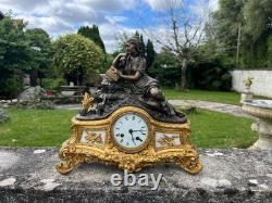 Pendule Napoléon III liseuse bronze doré cadran émaillé XIXe