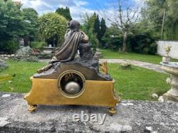 Pendule Napoléon III liseuse bronze doré cadran émaillé XIXe