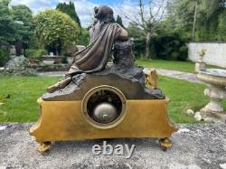Pendule Napoléon III liseuse bronze doré cadran émaillé XIXe Pendule Napoléon III liseuse bronze doré cadran émaillé XIXe