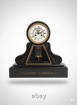 Pendule de Notaire Marbre Noir Balancier Mercure Napoléon III XIXe Siècle