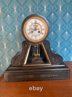 Pendule de Notaire Marbre Noir Balancier Mercure Napoléon III XIXe Siècle