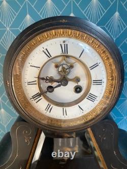 Pendule de Notaire Marbre Noir Balancier Mercure Napoléon III XIXe Siècle