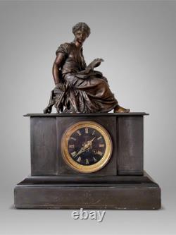 Pendule de cheminée Napoléon III Euterpe Japy Frères régule patiné XIXe