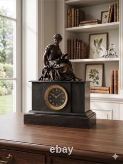 Pendule de cheminée Napoléon III Euterpe Japy Frères régule patiné XIXe