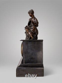 Pendule de cheminée Napoléon III Euterpe Japy Frères régule patiné XIXe